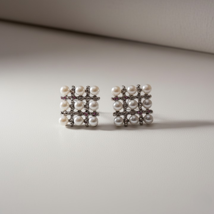 Pearl Square Korean Earrings – Elegant Women’s Fashion Jewelry in Silver and Golden Colors PJT-106