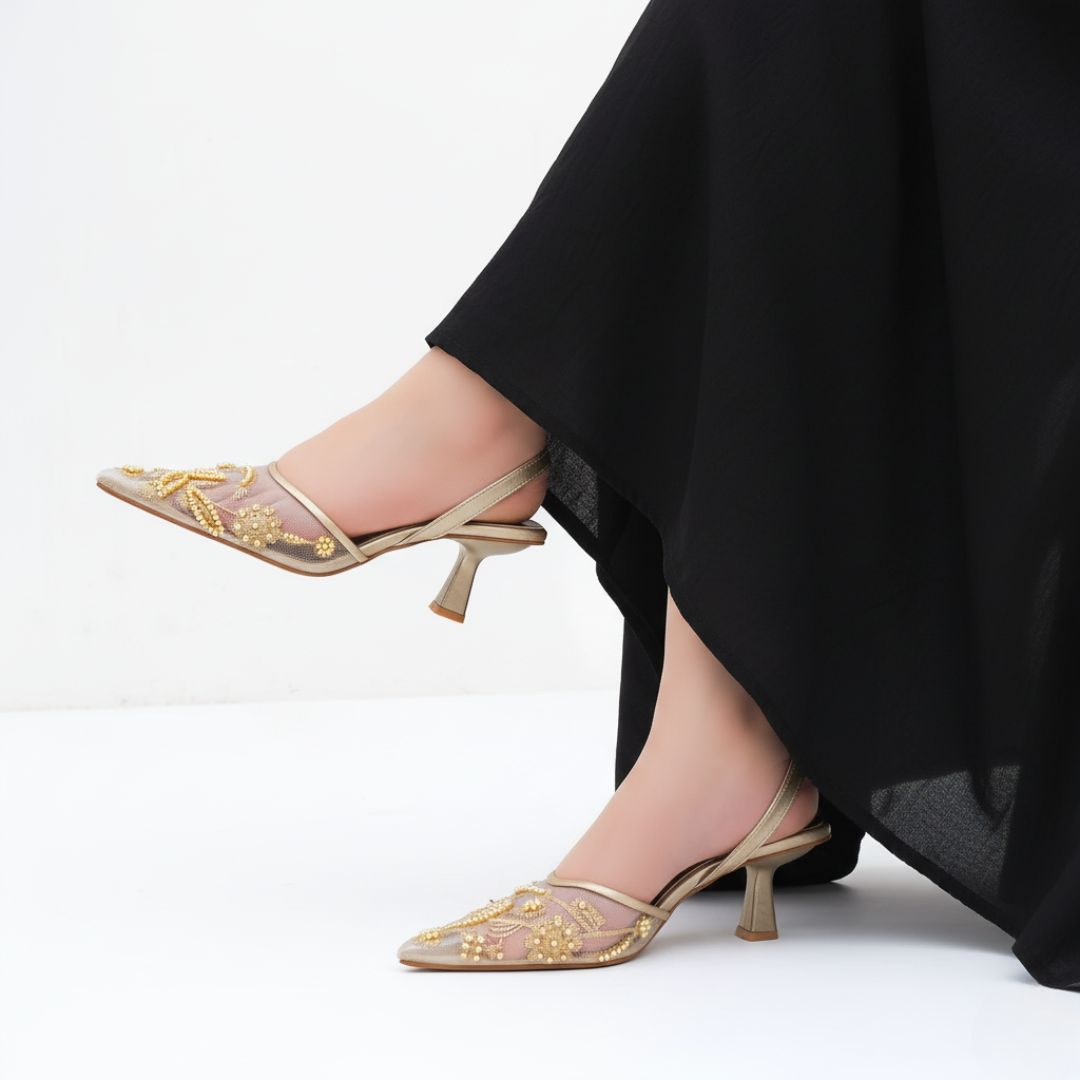 Elegant Fawn Hand-Embroidered Kitten Heels for Women